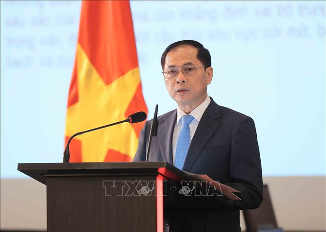 Phó Thủ tướng, Bộ trưởng Ngoại giao Bùi Thanh Sơn phát biểu. Ảnh: An Đăng - TTXVN