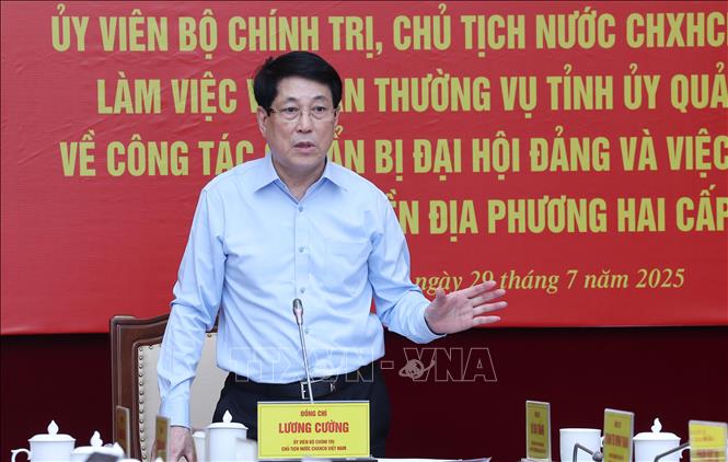 Chủ tịch nước Lương Cường phát biểu chỉ đạo tại buổi làm việc với Ban Thường vụ Tỉnh uỷ Quảng Ninh. Ảnh: Lâm Khánh – TTXVN
