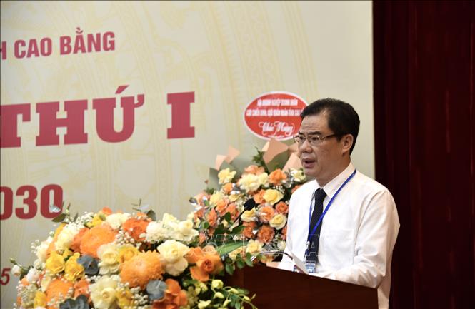 Phó Bí thư Thường trực Tỉnh uỷ Cao Bằng Vũ Hồng Quang phát biểu. Ảnh: Chu Hiệu-TTXVN