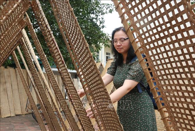 Bánh đa nem Thổ Hà phơi khô dưới nắng, khi sử dụng có mùi thơm đặc trưng. Ảnh: Thanh Thương- TTXVN