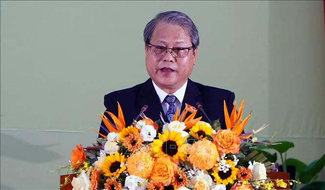 Đồng chí Văn Anh Tuấn, Bí thư Đảng ủy xã Núi Thành nhiệm kỳ 2025 - 2030 phát biểu tại Đại hội. Ảnh: Trần Tĩnh - TTXVN       