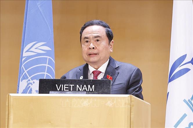 Chủ tịch Quốc hội Trần Thanh Mẫn phát biểu tại Phiên thảo luận chung của Hội nghị các Chủ tịch Quốc hội Thế giới lần thứ 6. Ảnh: Doãn Tấn - TTXVN