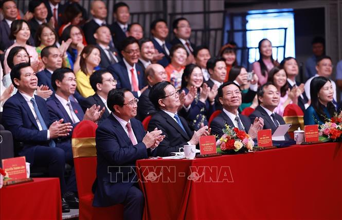 Thủ tướng Phạm Minh Chính, Bí thư Đảng uỷ Chính phủ dự Đại hội đại biểu Đảng bộ Đài Truyền hình Việt Nam lần thứ 12, nhiệm kỳ 2025 - 2030. Ảnh: Dương Giang-TTXVN