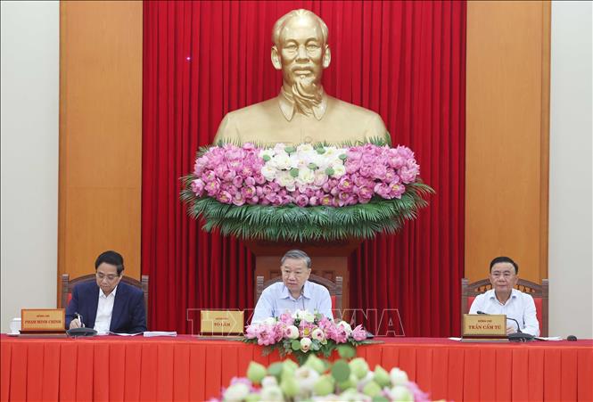 Tổng Bí thư Tô Lâm chủ trì buổi làm việc. Ảnh: Thống Nhất – TTXVN
