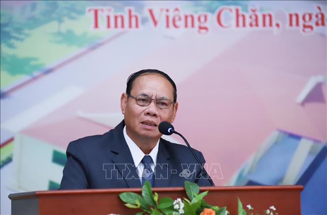 Bộ trưởng Bộ Công an Lào Vilay Lakhamphong phát biểu tại Lễ khánh thành Trung tâm cai nghiện ma túy ở tỉnh Viêng Chăn, Bắc Lào. Ảnh: Xuân Tú - PV TTXVN tại Lào