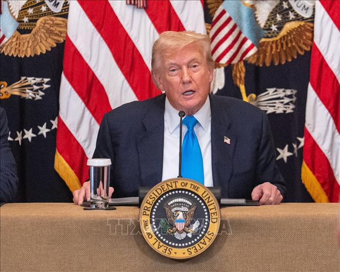 Tổng thống Mỹ Donald Trump phát biểu tại sự kiện ở Nhà Trắng ngày 30/7/2025. Ảnh: THX/TTXVN