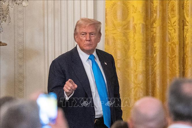 Tổng thống Mỹ Donald Trump phát biểu tại sự kiện ở Nhà Trắng ngày 30/7/2025. Ảnh: THX/TTXVN