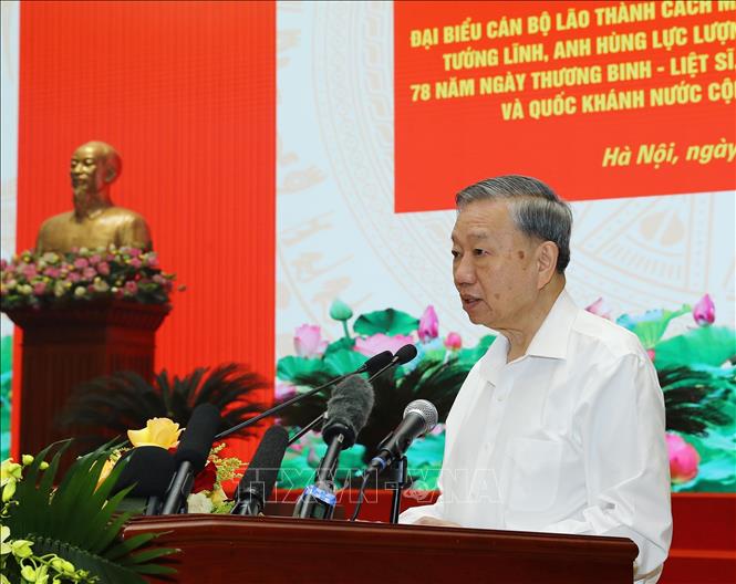 Tổng Bí thư Tô Lâm phát biểu tại buổi gặp mặt. Ảnh: Trọng Đức – TTXVN
