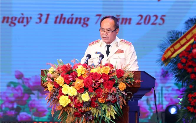 Trung tướng Nguyễn Thanh Tùng, Bí thư Đảng ủy, Giám đốc Công an thành phố Hà Nội phát biểu. Ảnh: Phạm Kiên - TTXVN