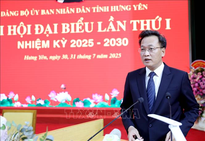 Bí thư Tỉnh ủy Hưng Yên Nguyễn Hữu Nghĩa phát biểu chỉ đạo tại Đại hội. Ảnh: Thế Duyệt - TTXVN 
