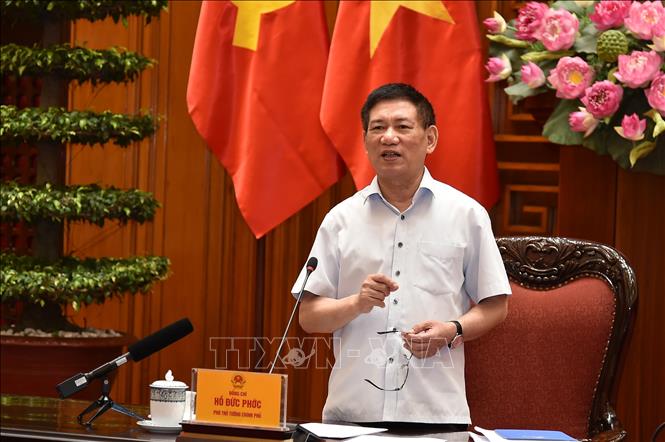 Phó Thủ tướng Hồ Đức Phớc phát biểu tại cuộc họp. Ảnh: TTXVN phát