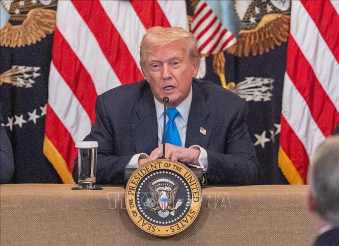 Tổng thống Mỹ Donald Trump phát biểu tại một sự kiện ở Washington DC., ngày 30/7/2025. Ảnh: THX/TTXVN