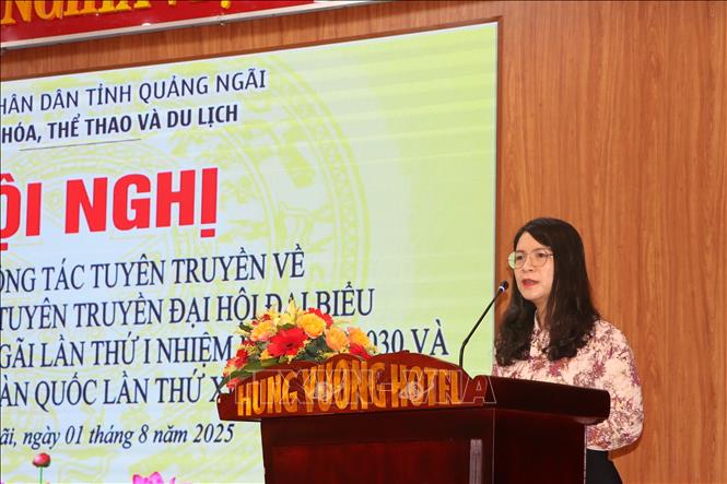 Phó Giám đốc Sở Văn hóa, Thể thao và Du lịch tỉnh Quảng Ngãi Huỳnh Thị Thu Thủy phát biểu tại hội nghị. Ảnh: Đinh Hương - TTXVN