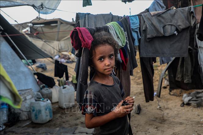 Một em nhỏ tại trại tị nạn ở Gaza. Ảnh: THX/TTXVN