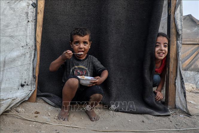 Các em nhỏ tại trại tị nạn ở Gaza. Ảnh: THX/TTXVN