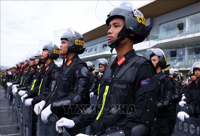 Khối nam Cảnh sát cơ động tham gia diễu binh, diễu hành tại buổi hợp luyện lần 3. Ảnh: Phạm Kiên - TTXVN