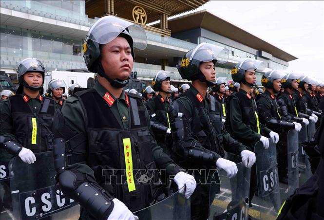Khối nam Cảnh sát cơ động tham gia diễu binh, diễu hành tại buổi hợp luyện lần 3. Ảnh: Phạm Kiên - TTXVN