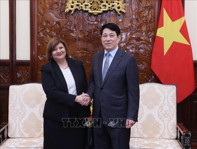 Chủ tịch nước Lương Cường tiếp Đại sứ Ai Cập tại Việt Nam Amal Abdel Kader Elmorsi Salama tới chào từ biệt, kết thúc nhiệm kỳ công tác tại Việt Nam (11/7/2025). Ảnh: Lâm Khánh - TTXVN