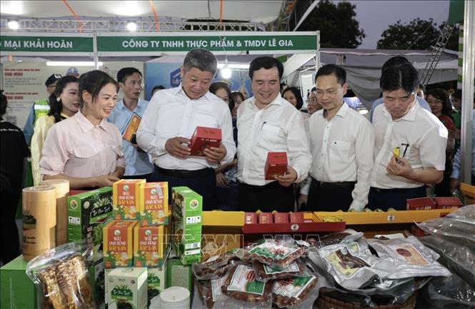 Các đại biểu tham quan gian hàng tại hội chợ. Ảnh: Trần Việt - TTXVN 