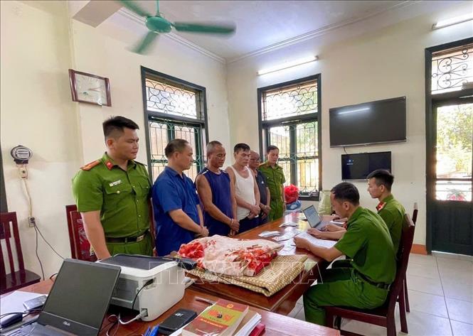 Các đối tượng đánh bạc bị tạm giữ. Ảnh: TTXVN phát