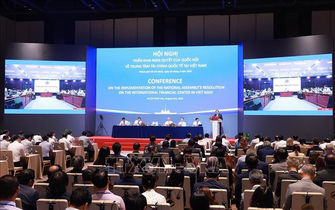 Hội nghị quán triệt, triển khai Nghị quyết của Quốc hội về Trung tâm tài chính quốc tế tại Việt Nam. Ảnh: Dương Giang-TTXVN