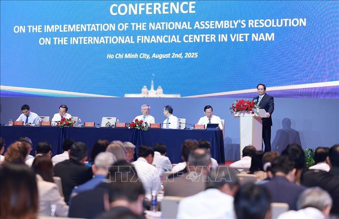 Thủ tướng Phạm Minh Chính, Trưởng Ban Chỉ đạo quốc gia về Trung tâm tài chính quốc tế tại Việt Nam phát biểu chỉ đạo. Ảnh: Dương Giang-TTXVN
