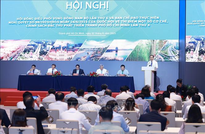 Hội nghị Hội đồng điều phối vùng Đông Nam Bộ lần thứ 6 và Ban Chỉ đạo thực hiện Nghị quyết số 98. Ảnh: Dương Giang-TTXVN
