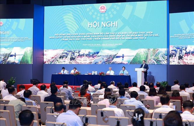 Hội nghị Hội đồng điều phối vùng Đông Nam Bộ lần thứ 6 và Ban Chỉ đạo thực hiện Nghị quyết số 98 của Quốc hội. Ảnh: Dương Giang-TTXVN
