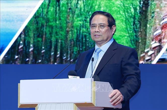 Thủ tướng Phạm Minh Chính phát biểu chỉ đạo Hội nghị Hội đồng điều phối vùng Đông Nam Bộ lần thứ 6 và Ban Chỉ đạo thực hiện Nghị quyết số 98 của Quốc hội. Ảnh: Dương Giang-TTXVN
