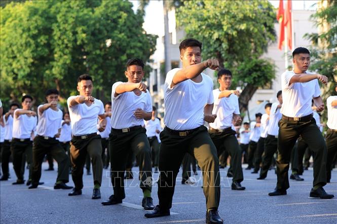 Biểu diễn kỹ thuật tấn công, phòng thủ bằng tay, chân. Ảnh: Tuấn Anh - TTXVN