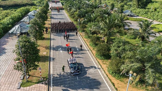 Các khối chiến sĩ Công an nhân dân tham gia diễu binh, tại buổi hợp luyện. Ảnh: Phạm Tuấn Anh - TTXVN