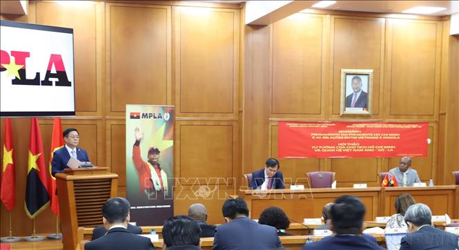 Hội thảo “Tư tưởng của Chủ tịch Hồ Chí Minh trong quan hệ Việt Nam với Angola” tại Thủ đô Luanda, Angola ngày 28/5/2024. Ảnh: Hồng Minh - TTXVN 