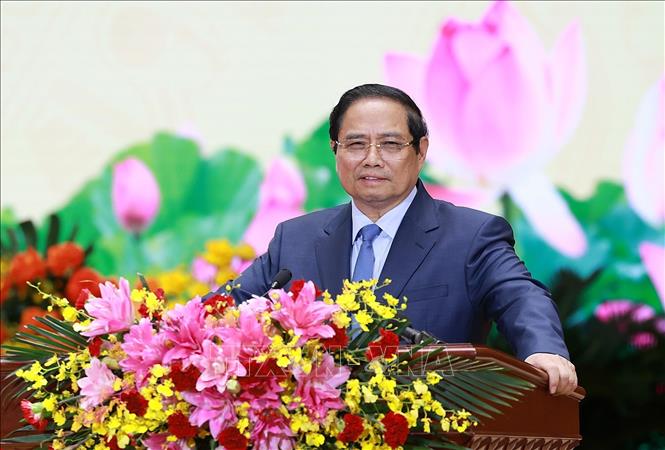 Thủ tướng Phạm Minh Chính, Bí thư Đảng uỷ Chính phủ phát biểu chỉ đạo tại Đại hội. Ảnh: Dương Giang-TTXVN