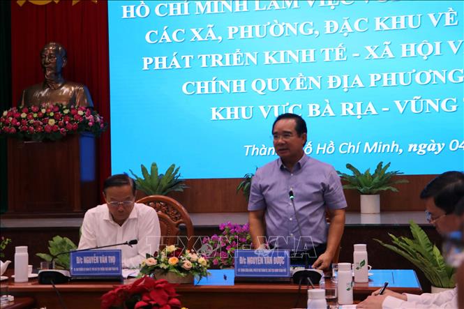 Chủ tịch UBND Thành phố Hồ Chí Minh Nguyễn Văn Được phát biểu tại buổi làm việc. Ảnh: Đoàn Mạnh Dương-TTXVN
