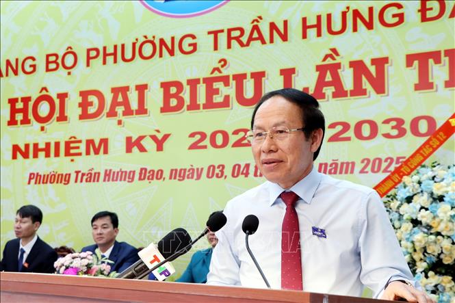 Ủy viên Trung ương Đảng, Bí thư Thành ủy Hải Phòng Lê Tiến Châu phát biểu chỉ đạo tại Đại hội. Ảnh: Mạnh Tú - TTXVN
