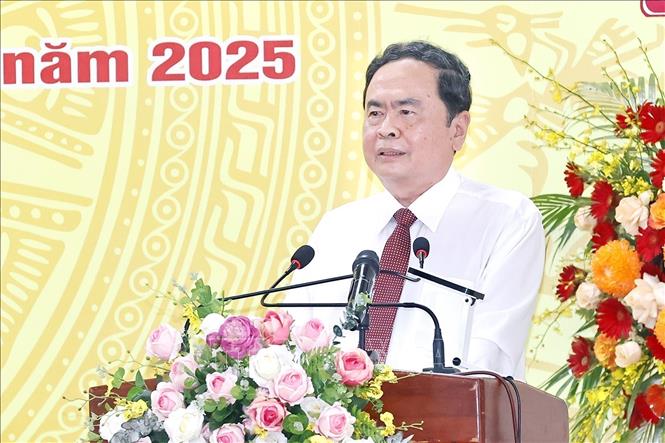 National Assembly Chairman Tran Thanh Man speaks at the event. VNA Photo: Doãn Tấn