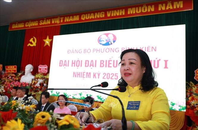 Đồng chí Cao Thị Hòa An, Phó Bí thư Thường trực Tỉnh ủy, Chủ tịch HĐND tỉnh Đắk  Lắk phát biểu chỉ đạo Đại hội. Ảnh: Xuân Triệu - TTXVN