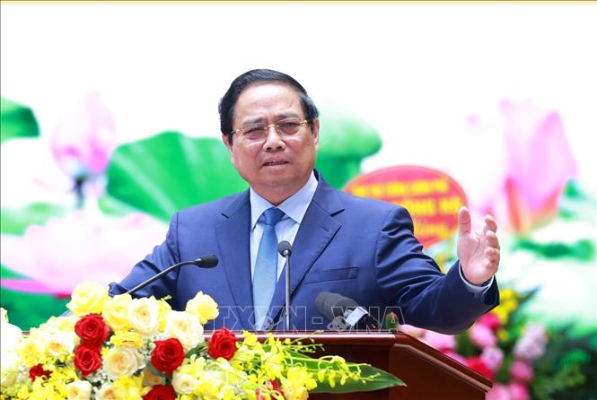 Thủ tướng Phạm Minh Chính phát biểu chỉ đạo Đại hội đại biểu Đảng bộ Bộ Xây dựng lần thứ nhất, nhiệm kỳ 2025-2030. Ảnh: Dương Giang-TTXVN
