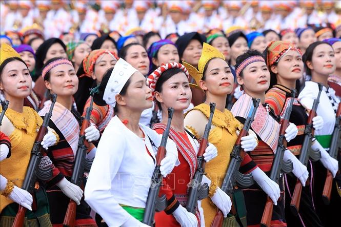 Khối nữ Dân quân các dân tộc. Ảnh: Tuấn Anh - TTXVN