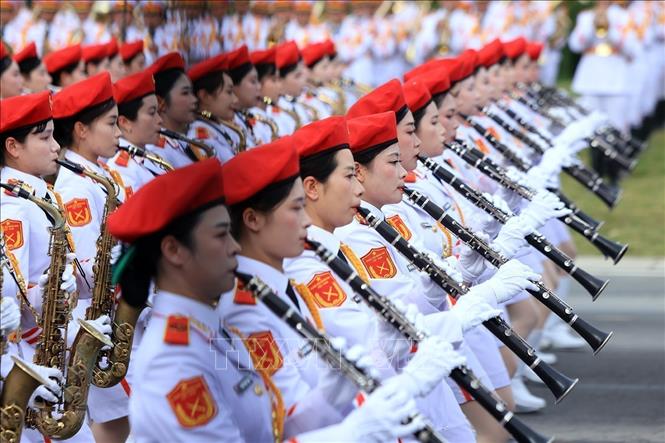 The rehearsal comprises two main segments featuring a formation of 18 standing blocks and 43 marching ones, including seven female military units.VNA Photo: Tuấn Anh 
