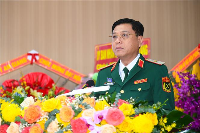 Thiếu tướng Huỳnh Văn Ngon, Phó Chính ủy Quân khu 9 phát biểu chỉ đạo Đại hội. Ảnh: Văn Sĩ - TTXVN