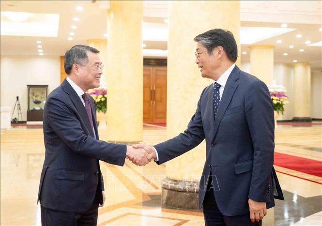 Trưởng Ban Tổ chức Trung ương Lê Minh Hưng tiếp Đại sứ Nhật Bản tại Việt Nam Ito Naoki. Ảnh: Phương Hoa - TTXVN
