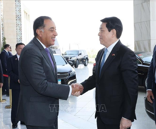 Chủ tịch nước Lương Cường hội kiến Thủ tướng Ai Cập Mostafa Madbouly. Ảnh: Lâm Khánh - TTXVN