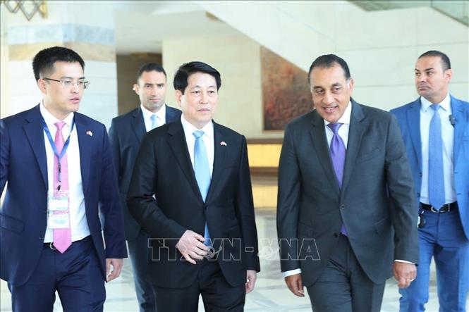 Chủ tịch nước Lương Cường hội kiến Thủ tướng Ai Cập Mostafa Madbouly. Ảnh Lâm Khánh - TTXVN