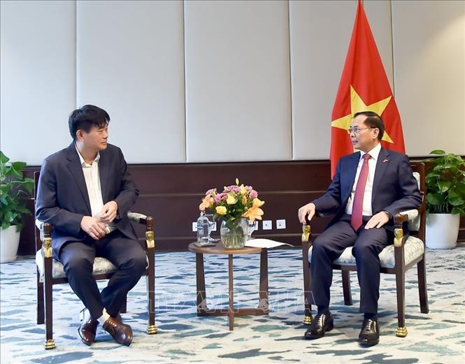 Phó Thủ tướng, Bộ trưởng Ngoại giao Bùi Thanh Sơn tiếp Lãnh đạo Công ty Cổ phần Nhựa châu Âu. Ảnh: TTXVN phát