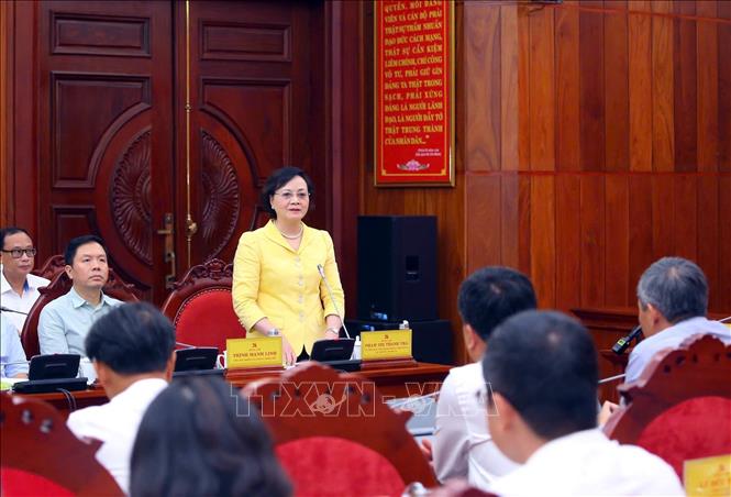 Bộ trưởng Bộ Nội vụ Phạm Thị Thanh Trà phát biểu tại buổi làm việc của Thủ tướng Chính phủ với Ban Thường vụ Tỉnh ủy Quảng Trị ngày 27/7. Ảnh: TTXVN phát  
