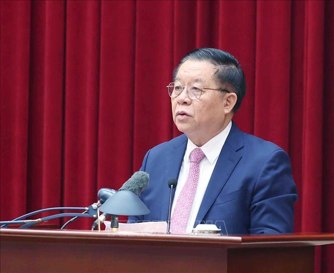 Đồng chí Nguyễn Trọng Nghĩa, Ủy viên Bộ Chính trị, Bí thư Trung ương Đảng, Trưởng Ban Tuyên giáo và Dân vận Trung ương phát biểu. Ảnh: Thống Nhất - TTXVN