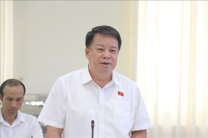 Các thành viên đoàn giám sát của Quốc hội nêu ý kiến tại buổi làm việc với UBND tỉnh Tây Ninh. Ảnh: Bùi Giang - TTXVN