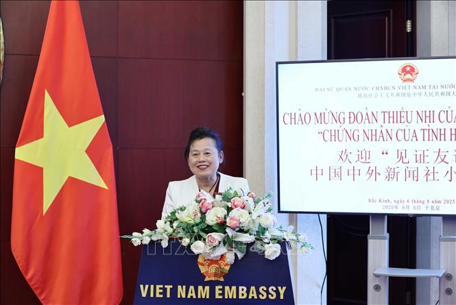 Bà Vi Yến, Giám đốc Thông tấn xã Trung Ngoại (Hong Kong, Trung Quốc) phát biểu tại chương trình. Ảnh: Công Tuyên - PV TTXVN tại Trung Quốc