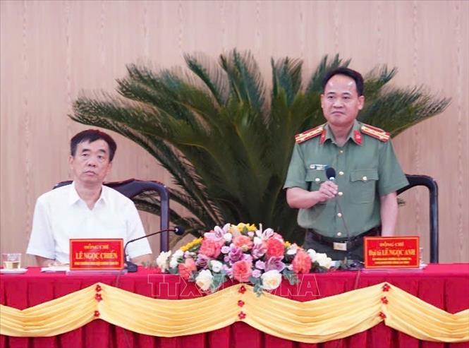 Đại tá Lê Ngọc Anh, Phó Giám đốc Công an tỉnh Thanh Hóa phát biểu ý kiến. Ảnh: TTXVN phát 
